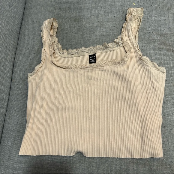 1/10 SHEIN Cream Laced Up Cropped Tank Top - Picture 1 of 2